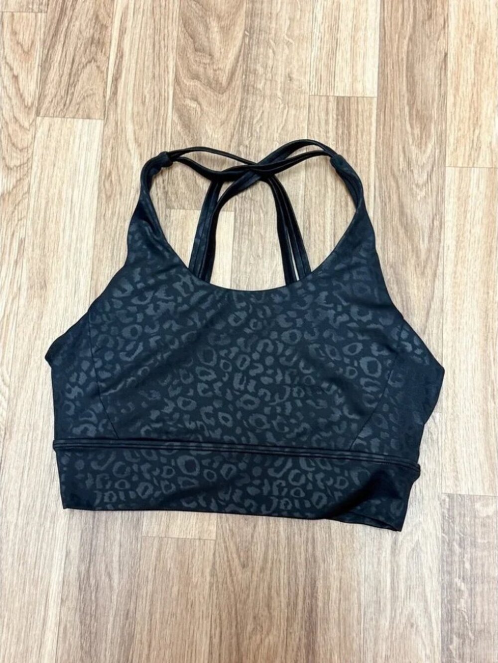 Buffbunny Collection Womens Black Leopard Print Strappy Sports Bra Medium